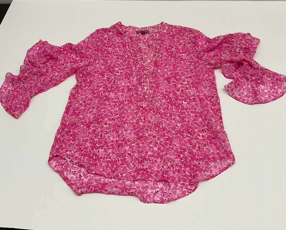 Vince Camuto Floral Pintuck Ruffle-Sleeve Blouse XS